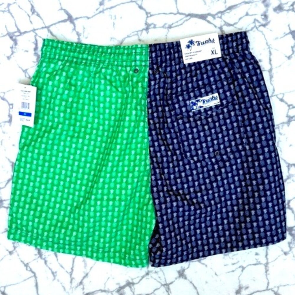NEW TRUNKS Pineapples Swim Trunks Men's XL Half Green Black White Fruit Brief
